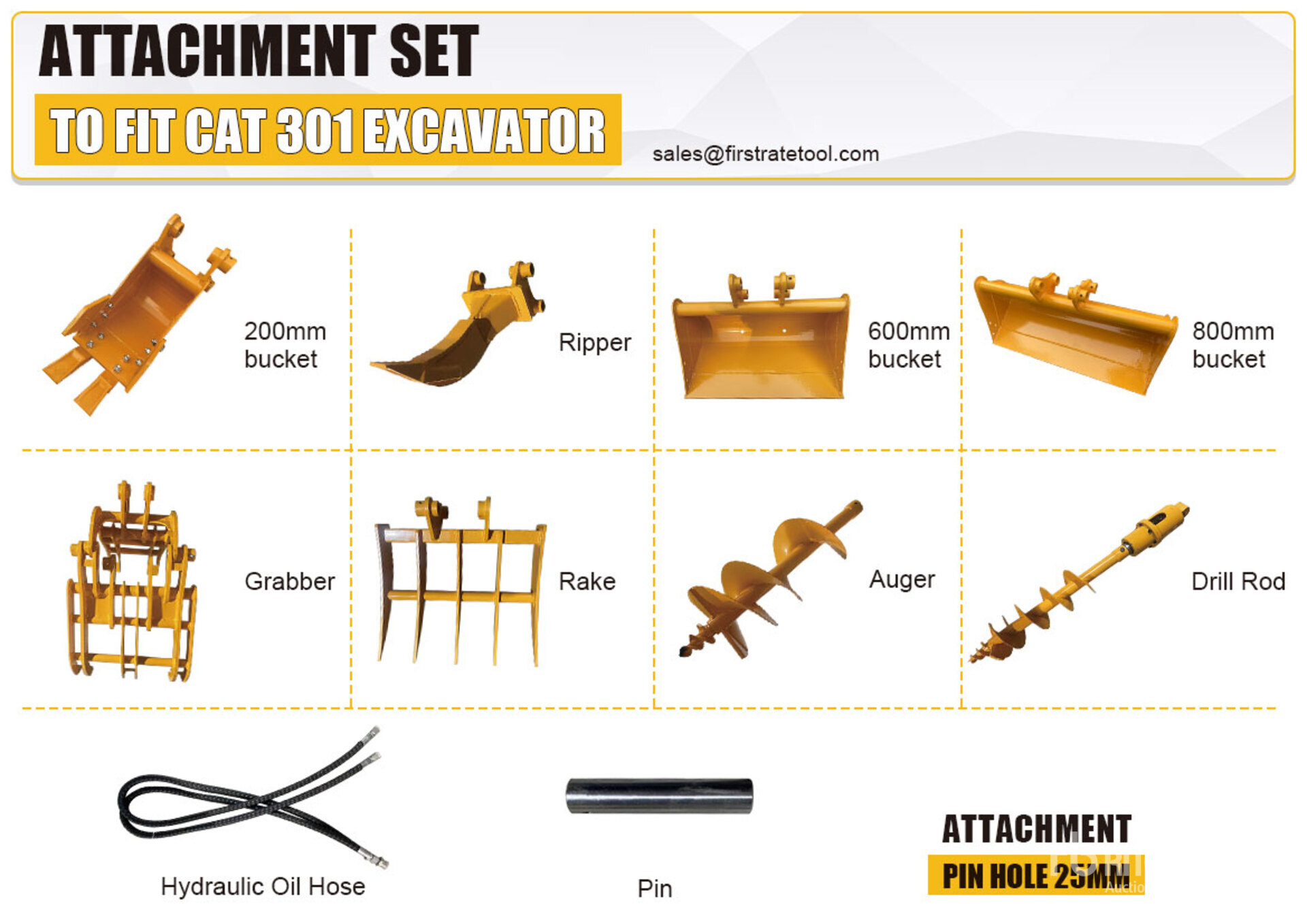 Quantity of (8) 2026 GIYI Cat 301 GYA-8 Mini Excavator Attachments (Unused)