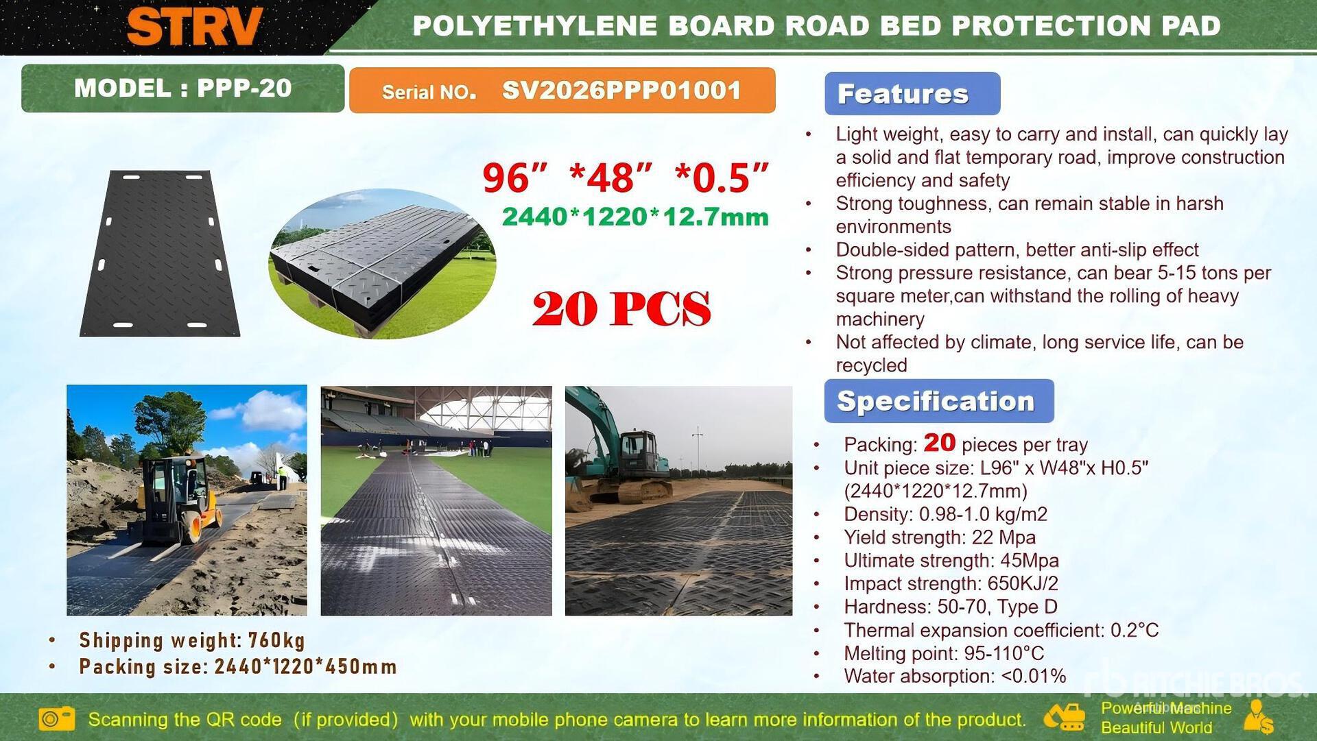 Quantity of (20) 2026 STARVOX PPP-20 48 in x 96 in Polyethylene Board Road Bed Protection Mats (Unused)