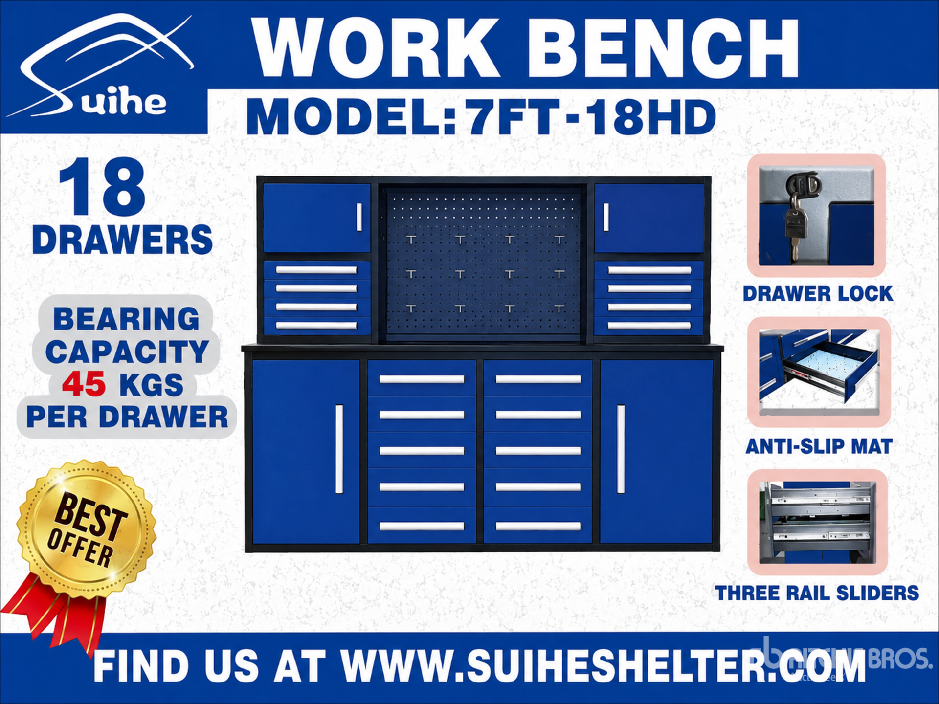 2026 Suihe NWB-H18DB-7 7 ft 18-Drawer Workbench (Unused)
