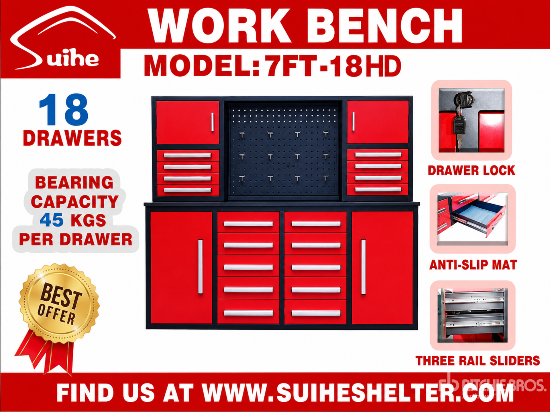 2026 Suihe NWB-H18DR-7 7 ft 18-Drawer Workbench (Unused)