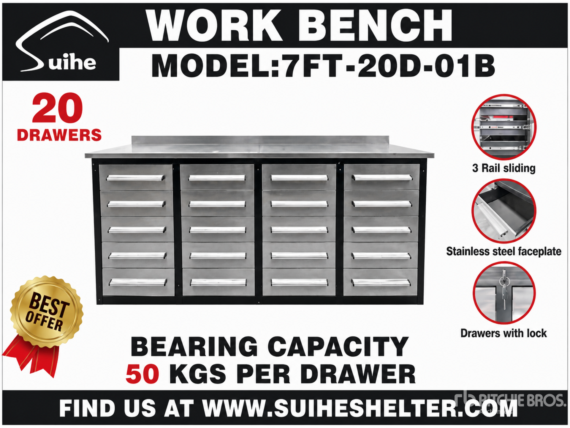 2026 Suihe NWB-20DS -7 7 ft 20-Drawer Workbench (Unused)
