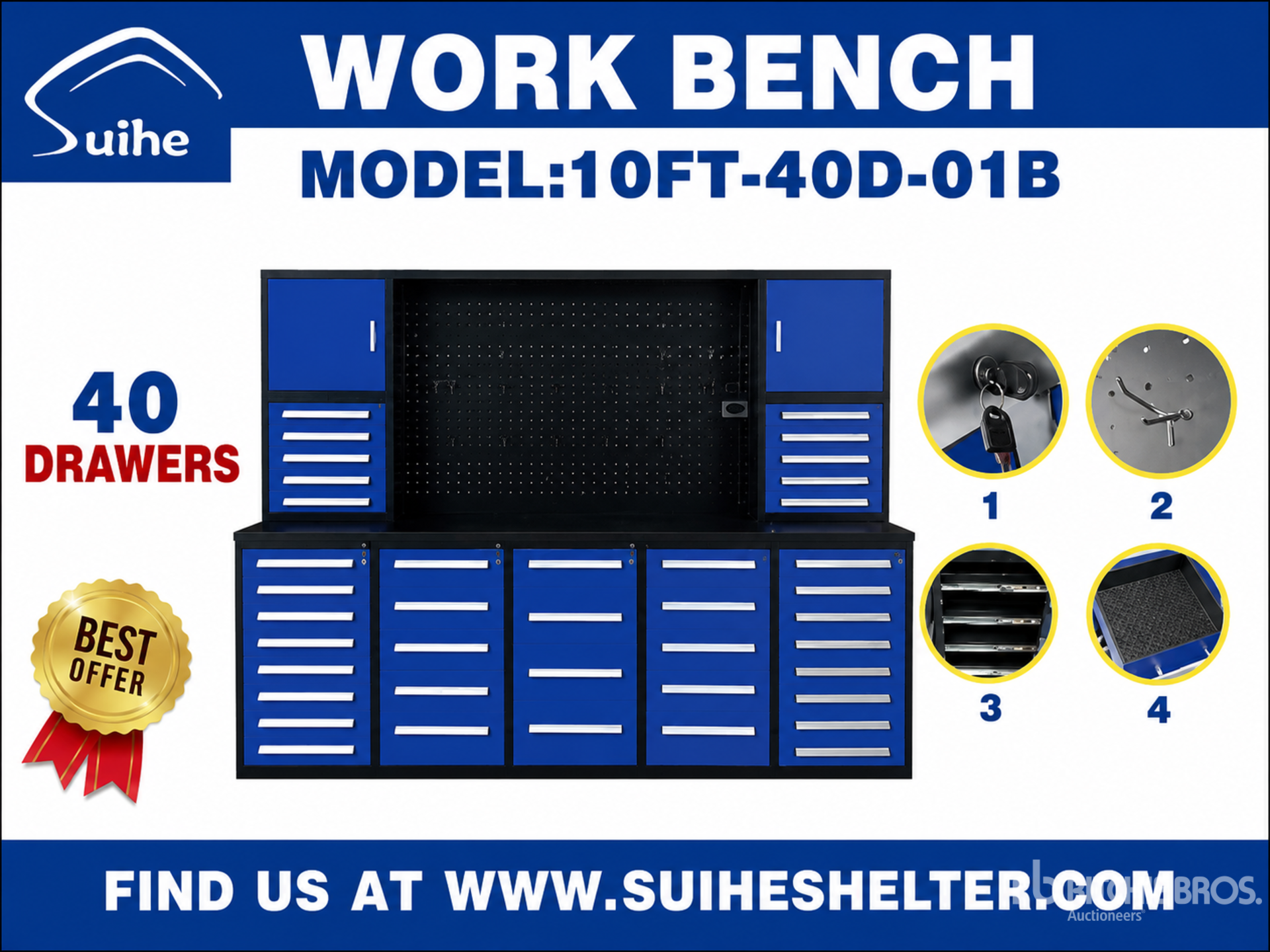 2026 Suihe NWB-H40DB-10 10 ft 40-Drawer Workbench (Unused)