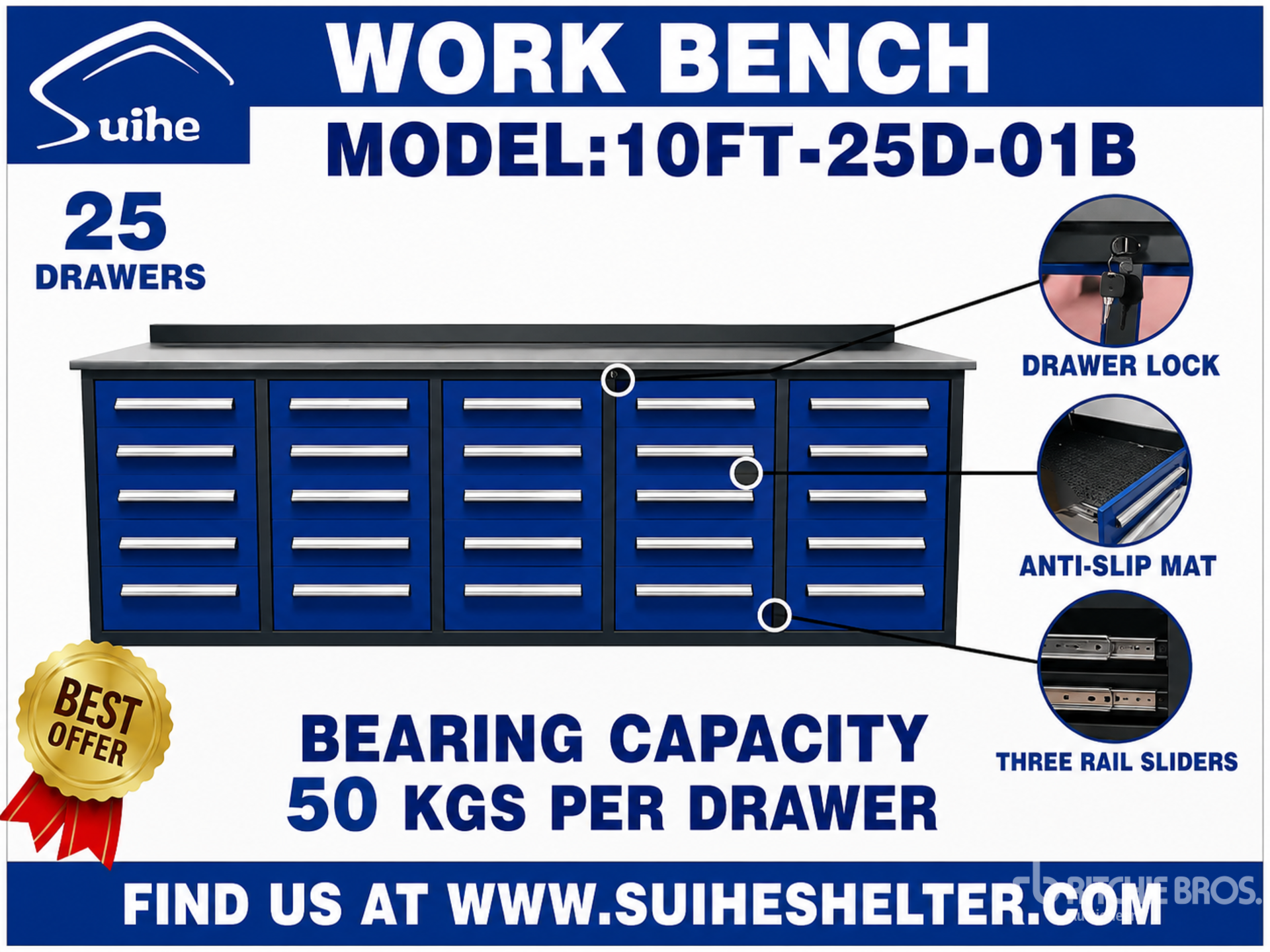 2026 Suihe NWB-25DB-10 10 ft 25-Drawer Workbench (Unused)