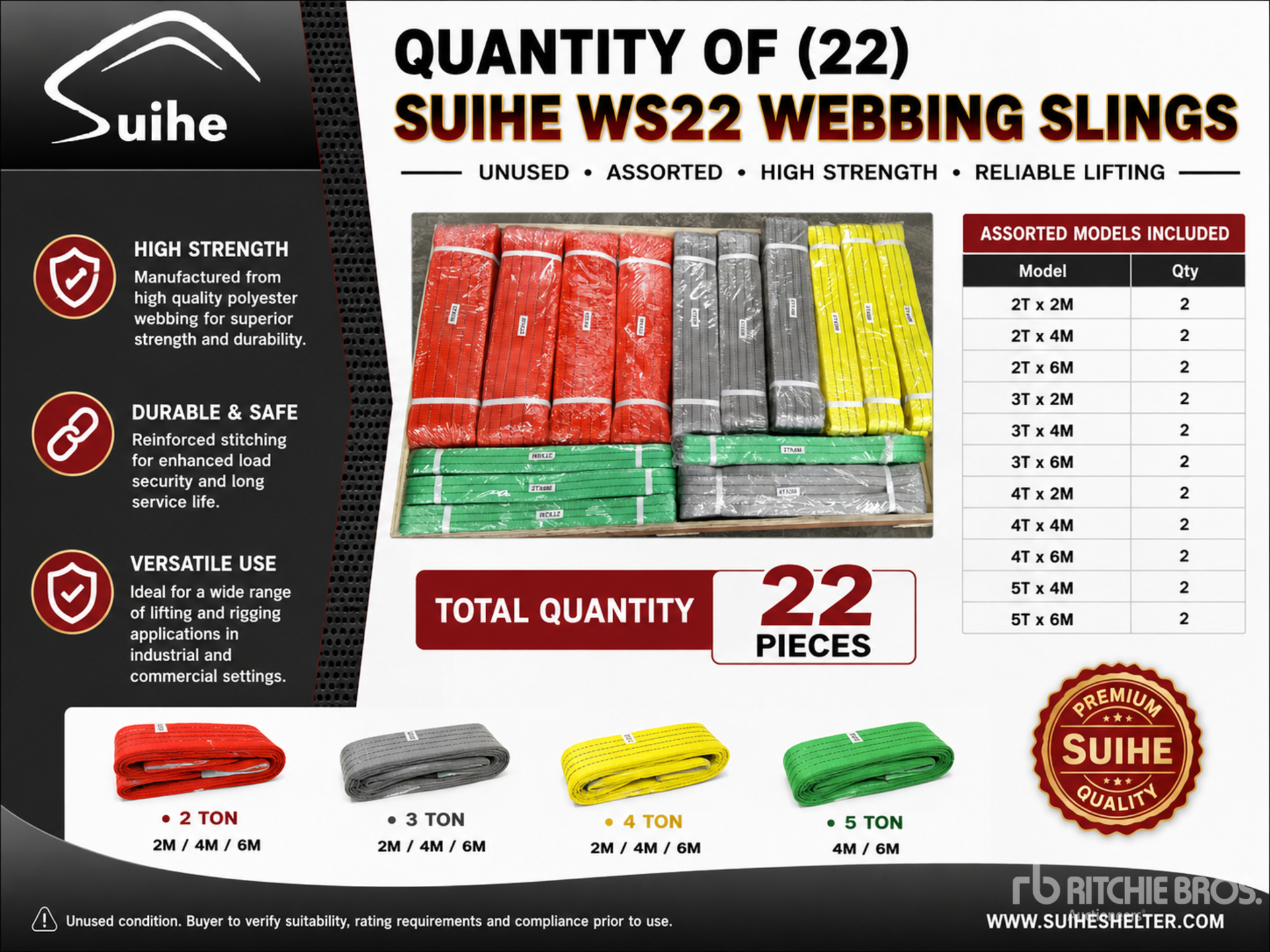 Quantity of (22) 2026 Suihe WS22 Webbing Sling (Unused)