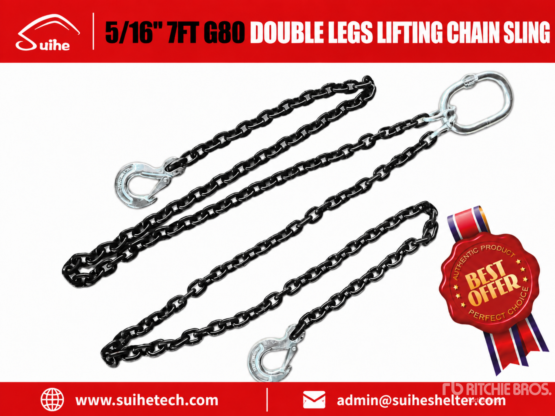 Quantity of (8) Suihe G80 Double Leg Chain Sling (Unused)