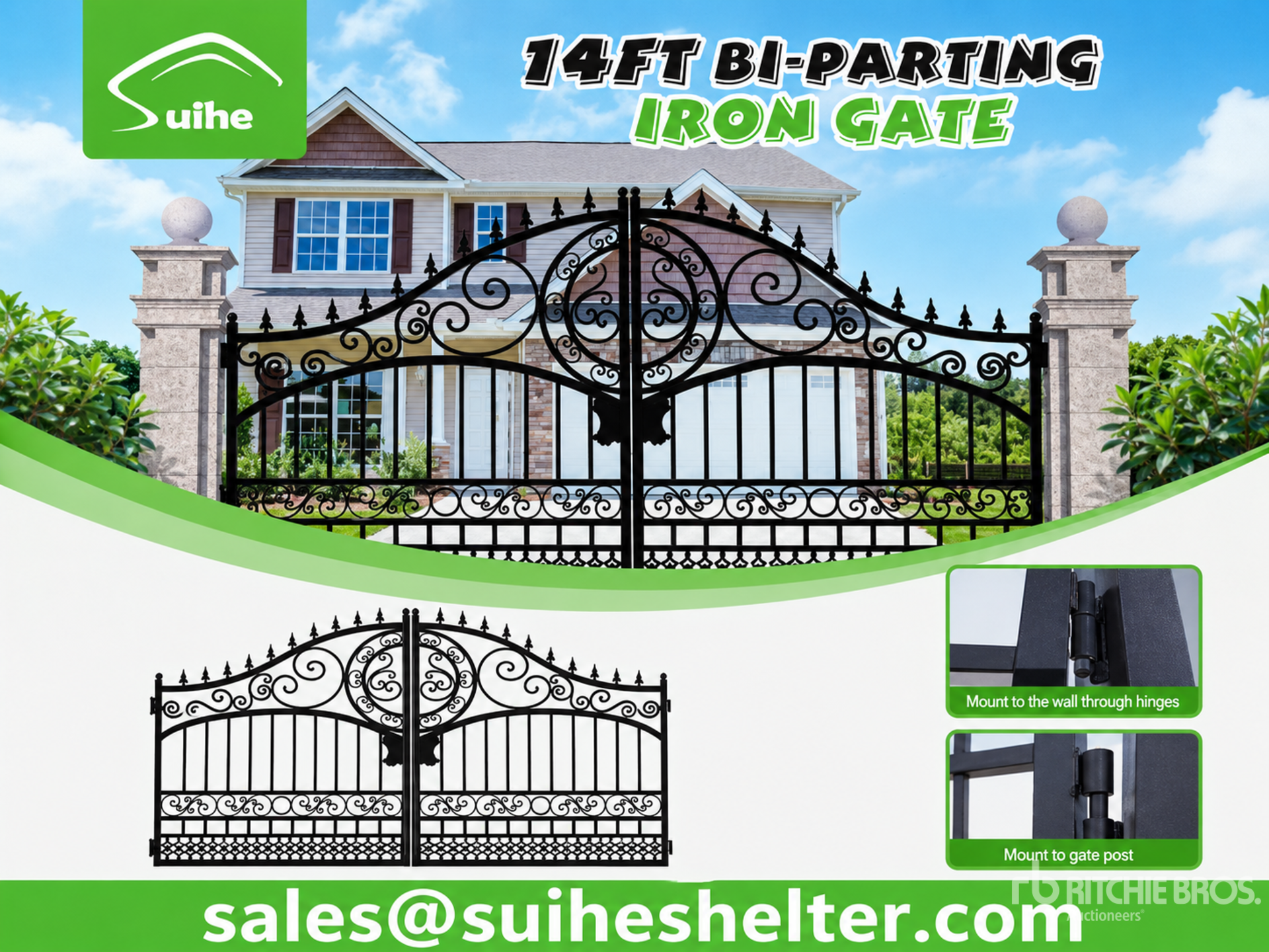 2026 Suihe NG-14Eu-1 14 ft Wrought Iron Bi-Parting Driveway Gate (Unused)