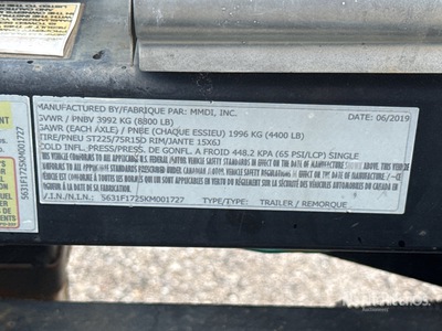 2019 MMDI 510RCMPH 11 ft T/A Equipment Trailer