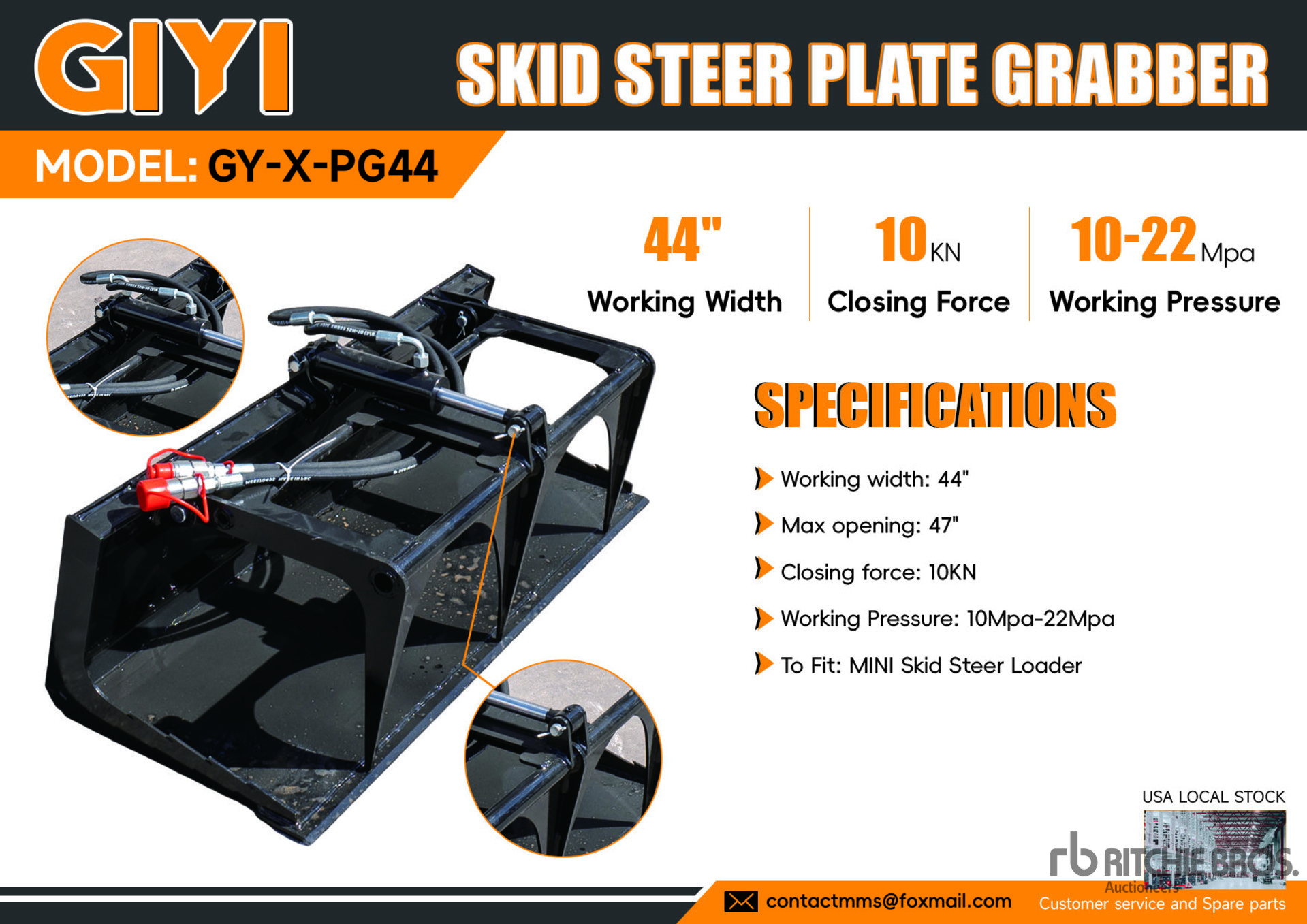 2026 GIYI GY-X PG44 44 in Mini Skid Steer Grapple (Unused)