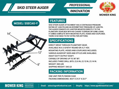 2026 Mower King SSECAG-Y Skid Steer Auger (Unused)