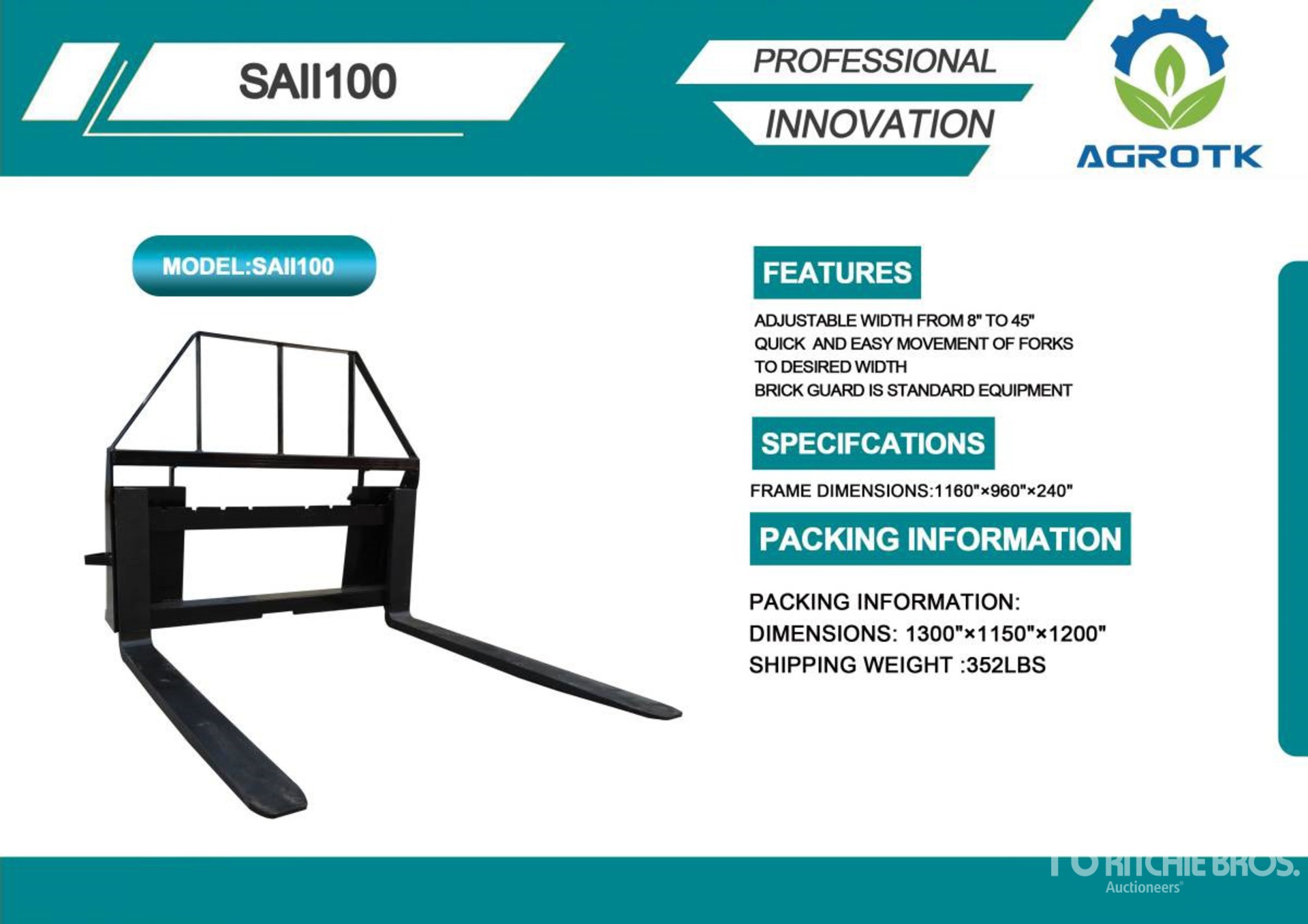 Quantity of (8) 2026 Mower King SAII100 48 in Skid Steer Forks (Unused)
