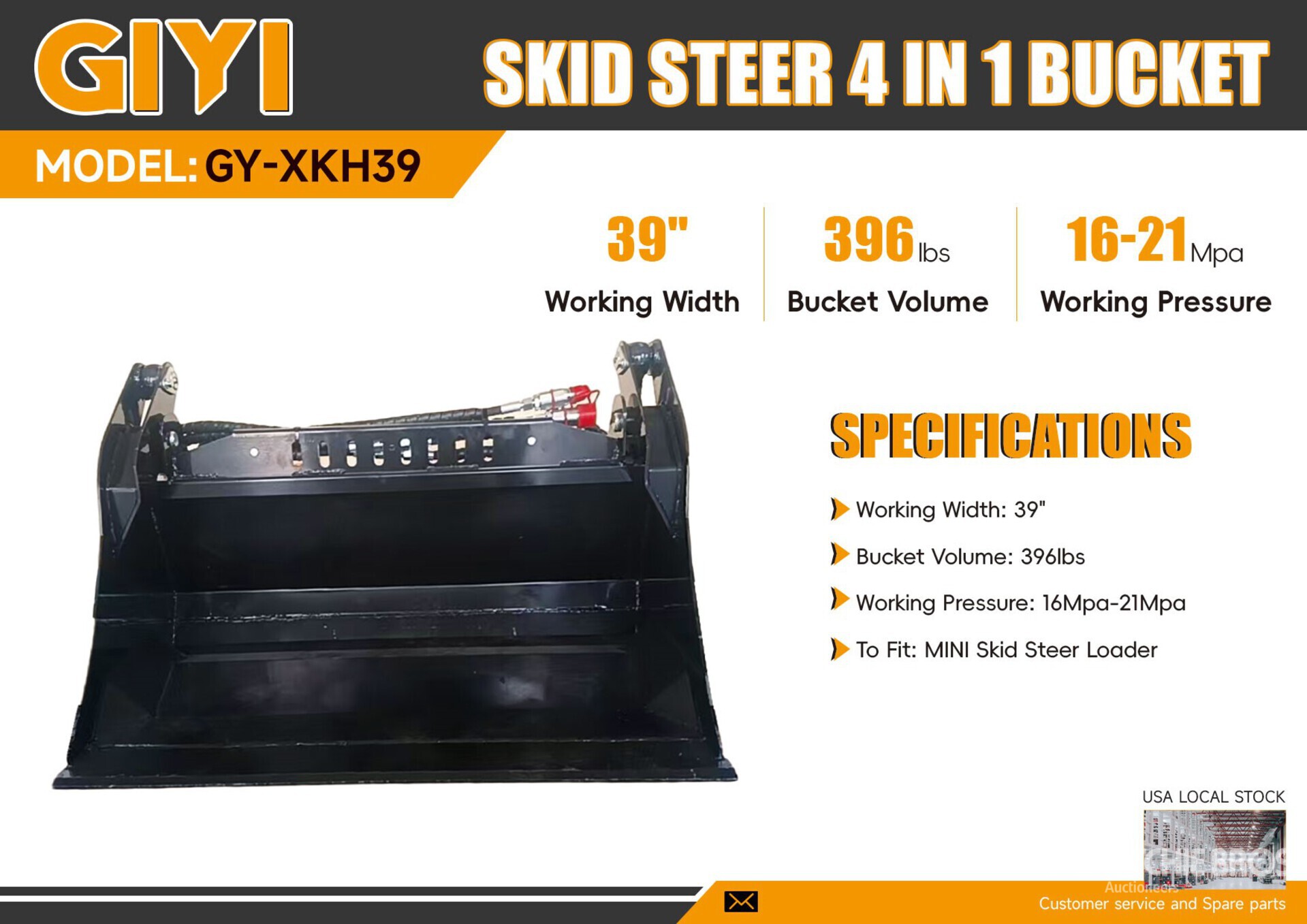 2026 GIYI GY-XKH39F 39 in Multi-Purpose Mini Skid Steer Bucket (Unused)