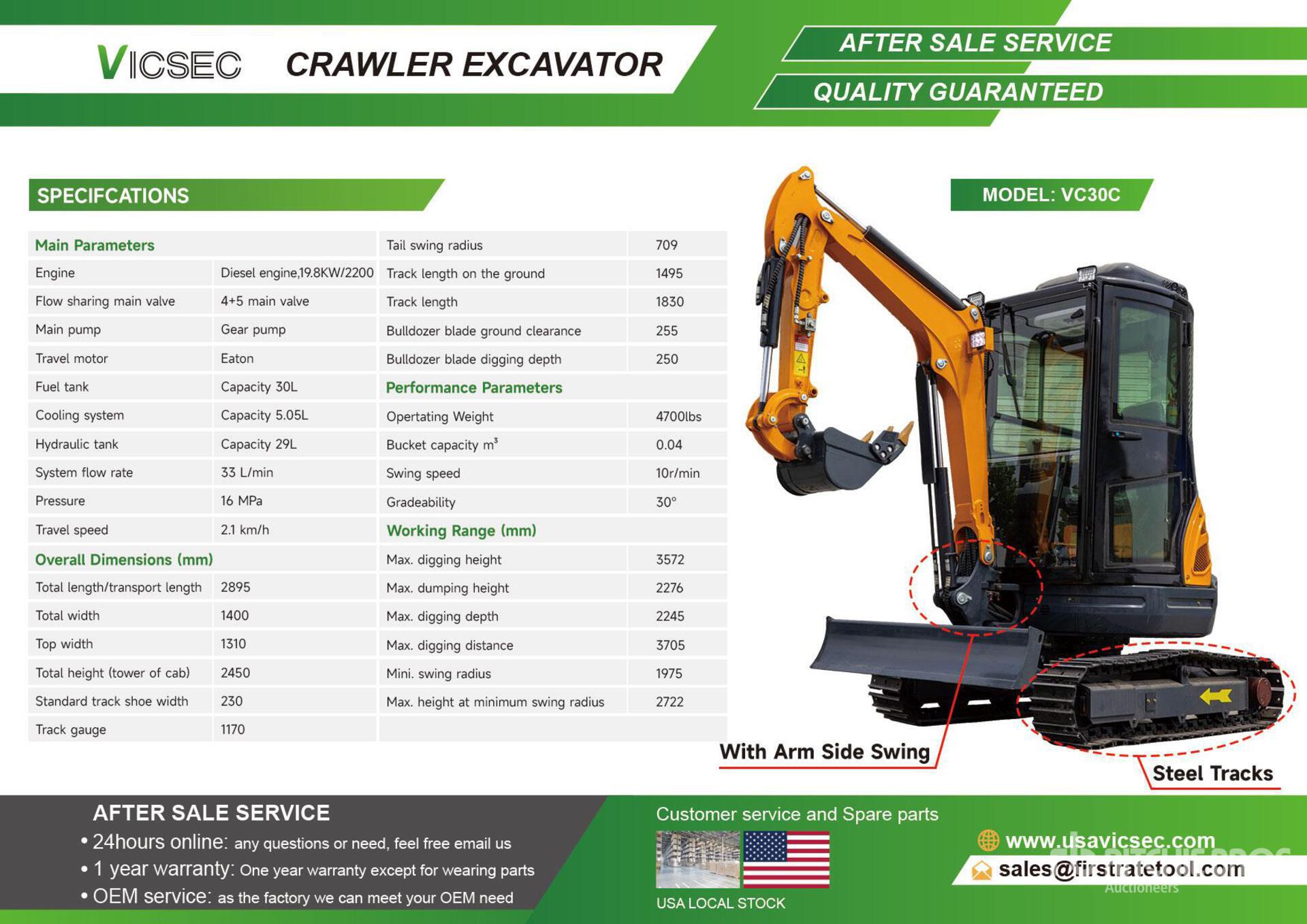 2026 VICSEC VC30C Mini Excavator (Unused)