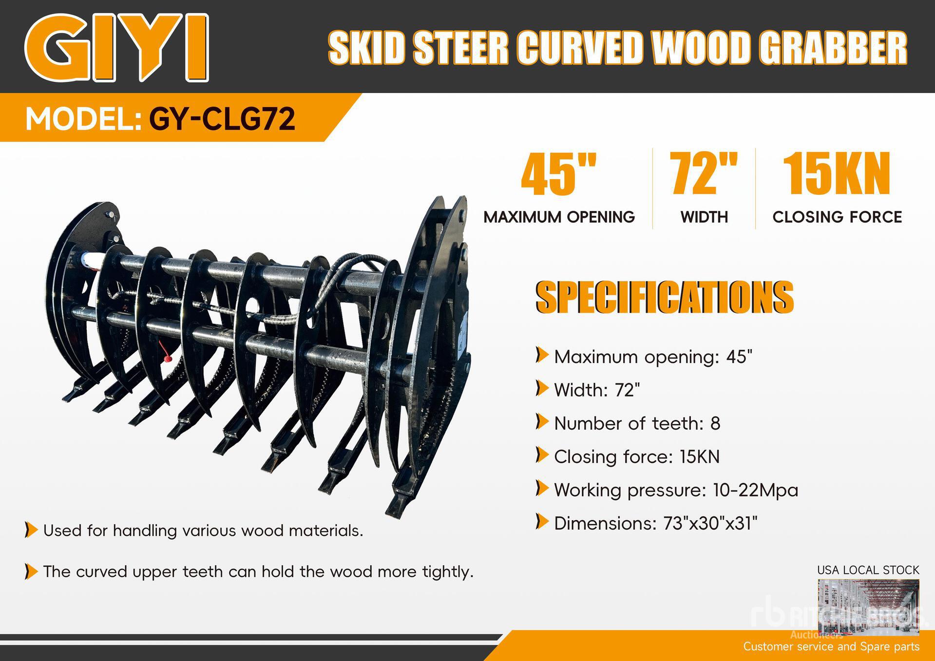 2026 GIYI GY-CLG72 1820 mm Skid Steer Grapple (Unused)