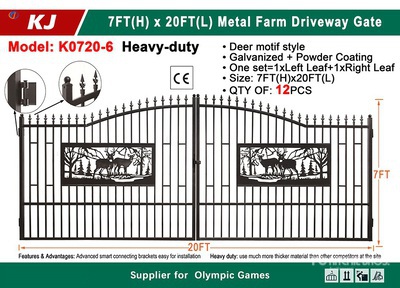 2026 KJ K0720-6 20 ft x 7 ft Wrought Iron Bi-Parting 20 ft Bi-Parting Wrought Iron Driveway Gate (Unused)