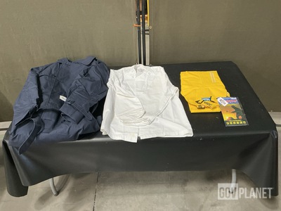 (5) All-Weather Coats, (5) Food Service Uniform Smocks & Assorted Items