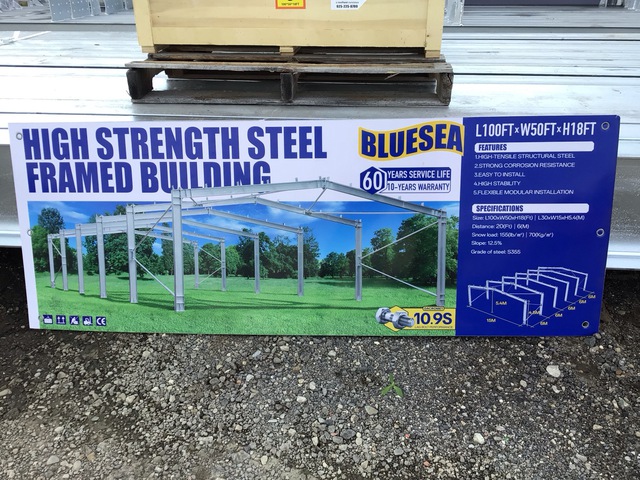Bluesea 100' x 50' x 18' High Strength Steel Framed Building - Unused