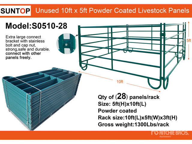 Quantity of (28) 2026 SUNTOP S0510-28 10 ft x 5 ft Powder Coated Livestock Panel (Unused)
