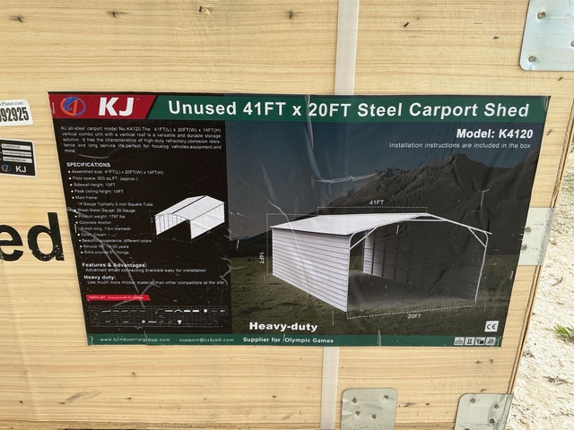 KJ K4120 Steel Carport Shed - Unused