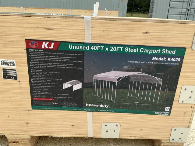 KJ K4020 Steel Carport Shed - Unused