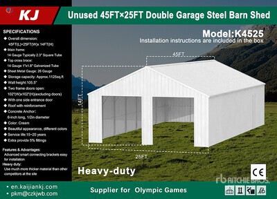 KJ K4525 Double Garage Steel Barn Shed - Unused