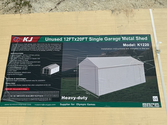 KJ K1220 Single Garage Metal Shed - Unused