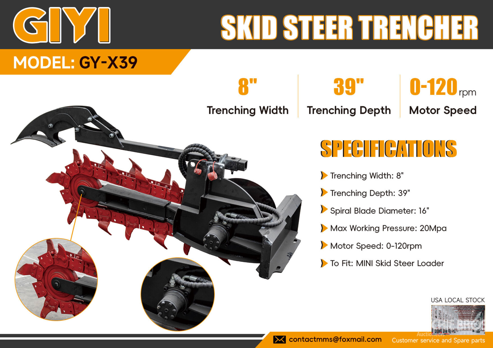 2026 GIYI GY-X39 39 in Mini Skid Steer Trencher (Unused)