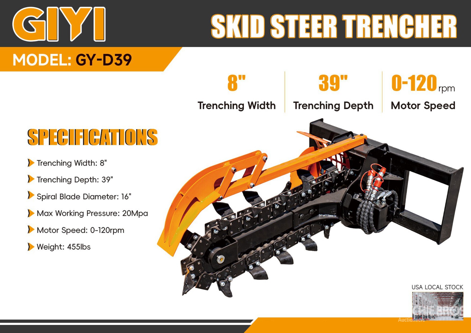 2026 GIYI GY-D39F 39 in Skid Steer Trencher (Unused)