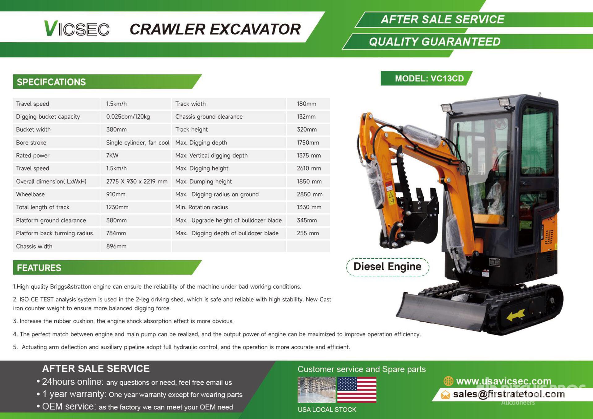 2026 VICSEC VC13CD Mini Excavator (Unused)