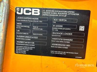 2022 JCB 3CX-15 4x4 Backhoe Loader
