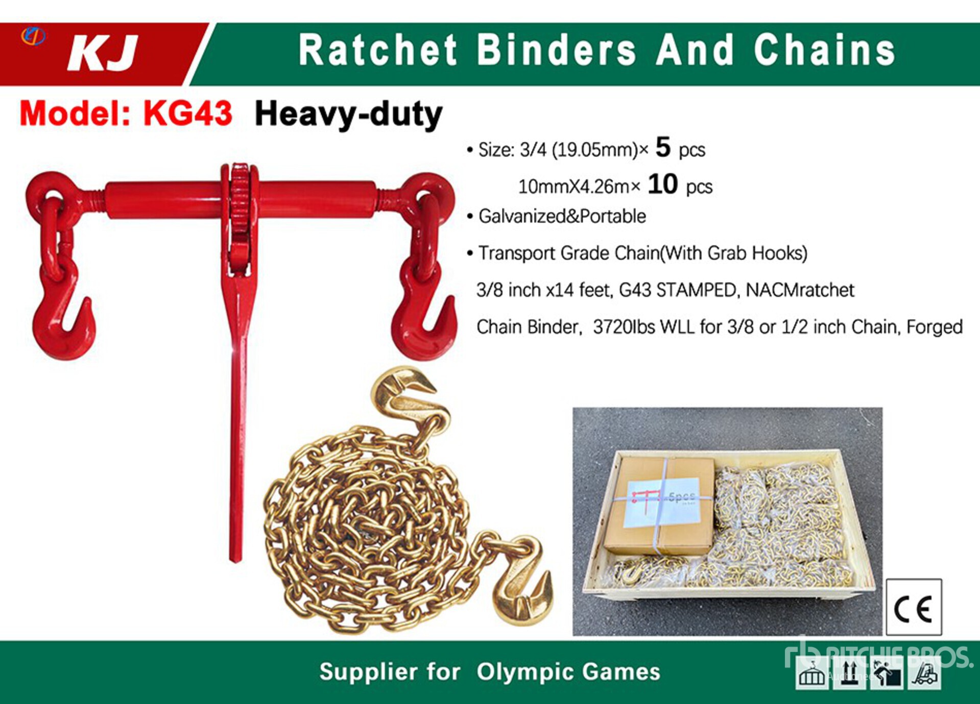 Quantity of 2026 KJ KG43 Chains & Ratchet Binders (Unused)