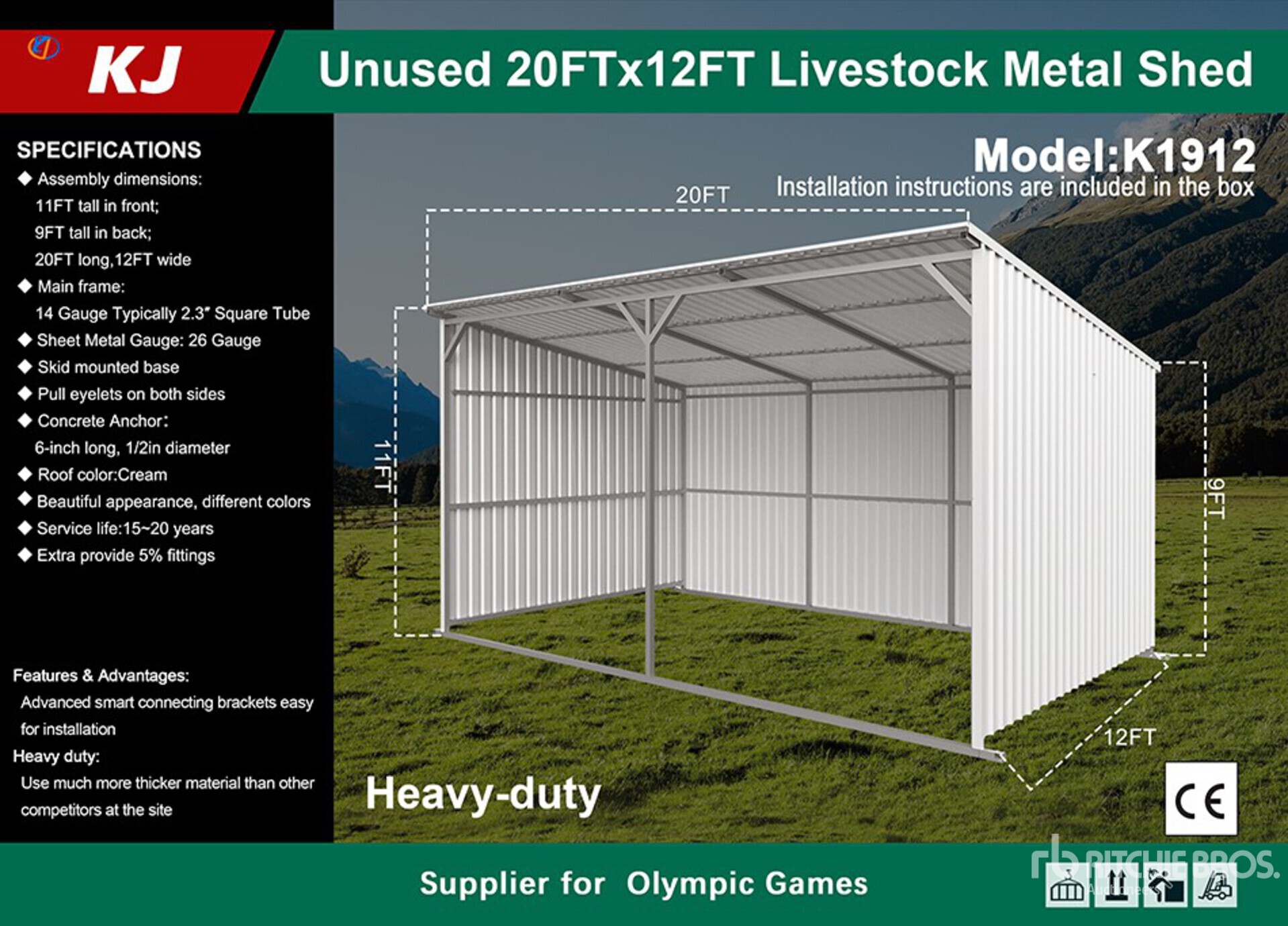 2026 KJ K1912 12 ft x 20 ft Livestock Shelter (Unused)