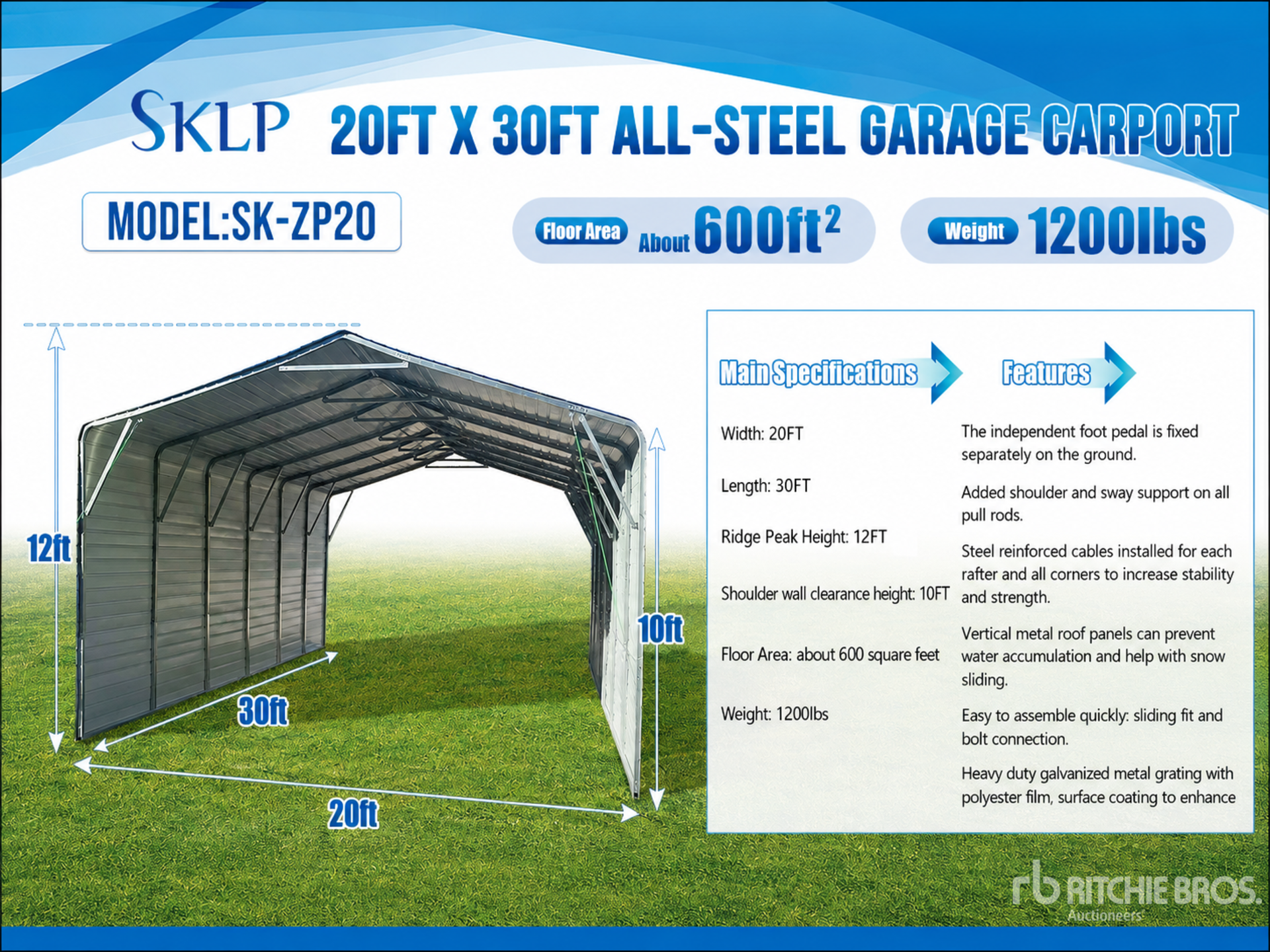 2026 SKLP SK-ZP20 20 ft x 30 ft All-Steel Garage Tents and Tent Components (Unused)