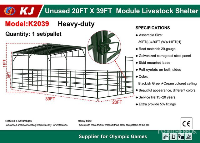 2026 KJ K2039 39 ft x 20 ft Module Livestock Shelter (Unused)