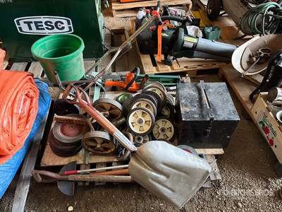 Fertilizer Spreader, Hedge Trimmer, Quantity of Hand Tools, Caster Wheels & Dolly Wheels