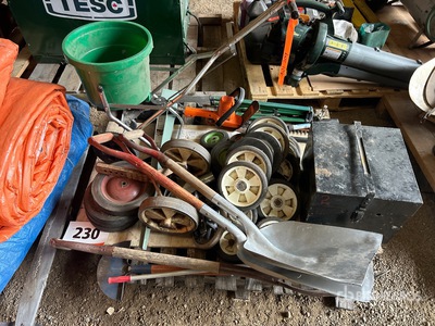 Fertilizer Spreader, Hedge Trimmer, Quantity of Hand Tools, Caster Wheels & Dolly Wheels