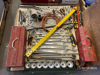 Quantity of Heavy Duty Sockets, Tool Box, Wrenches, Hammer & Level Bar