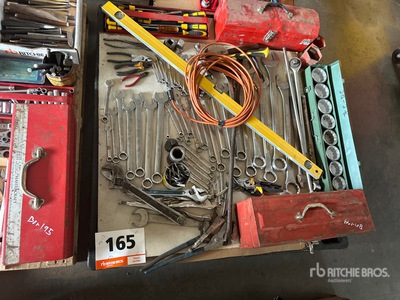 Quantity of Heavy Duty Sockets, Tool Box, Wrenches, Hammer & Level Bar