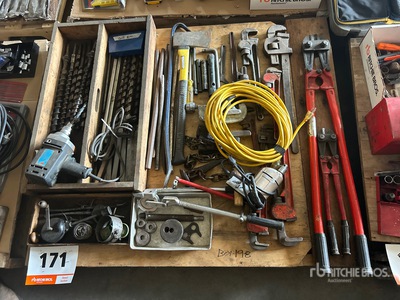 Corded Drill, Drill Bits, Chisel, Axe, Pipe Wrench & Vault Cutter
