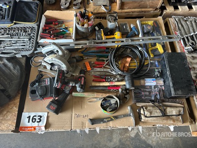 Cordless Drill, Hammer, Pliers, Screw Drivers, Tool Box, Corded Circular Saw & Level Bar.