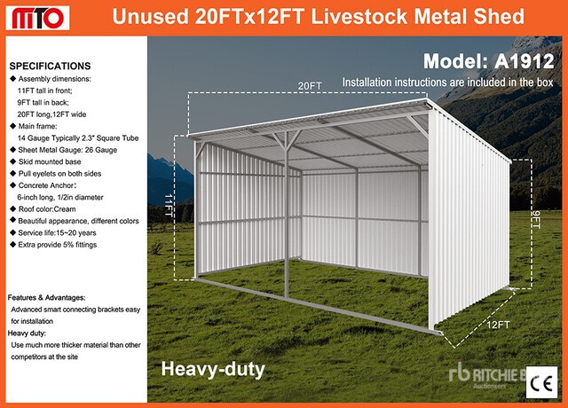 2026 MTO A1912 12 ft x 20 ft Livestock Shelter (Unused)