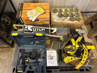 Pneumatic Roofing Nailer, Quantity of Roofing Nails & Safety Harness Różne