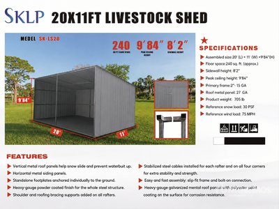 2026 SKLP SK-LS20 20 ft x 11 ft Metal Tents and Tent Components (Unused)