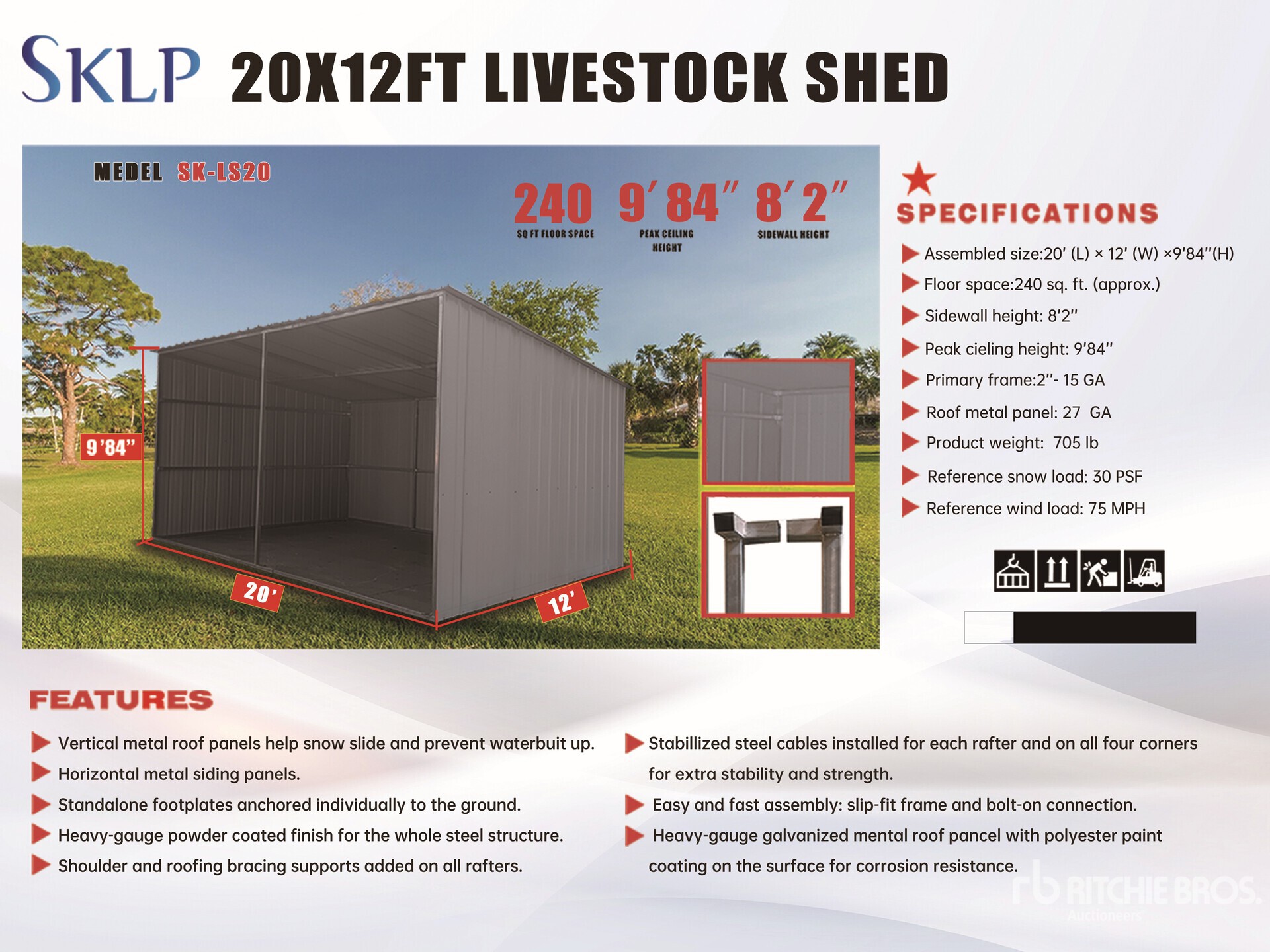 2026 SKLP SK-LS20 20 ft x 12 ft Metal Tents and Tent Components (Unused)