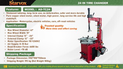 2026 STARVOX AD-TC24 24 in Tire Changer (Unused)