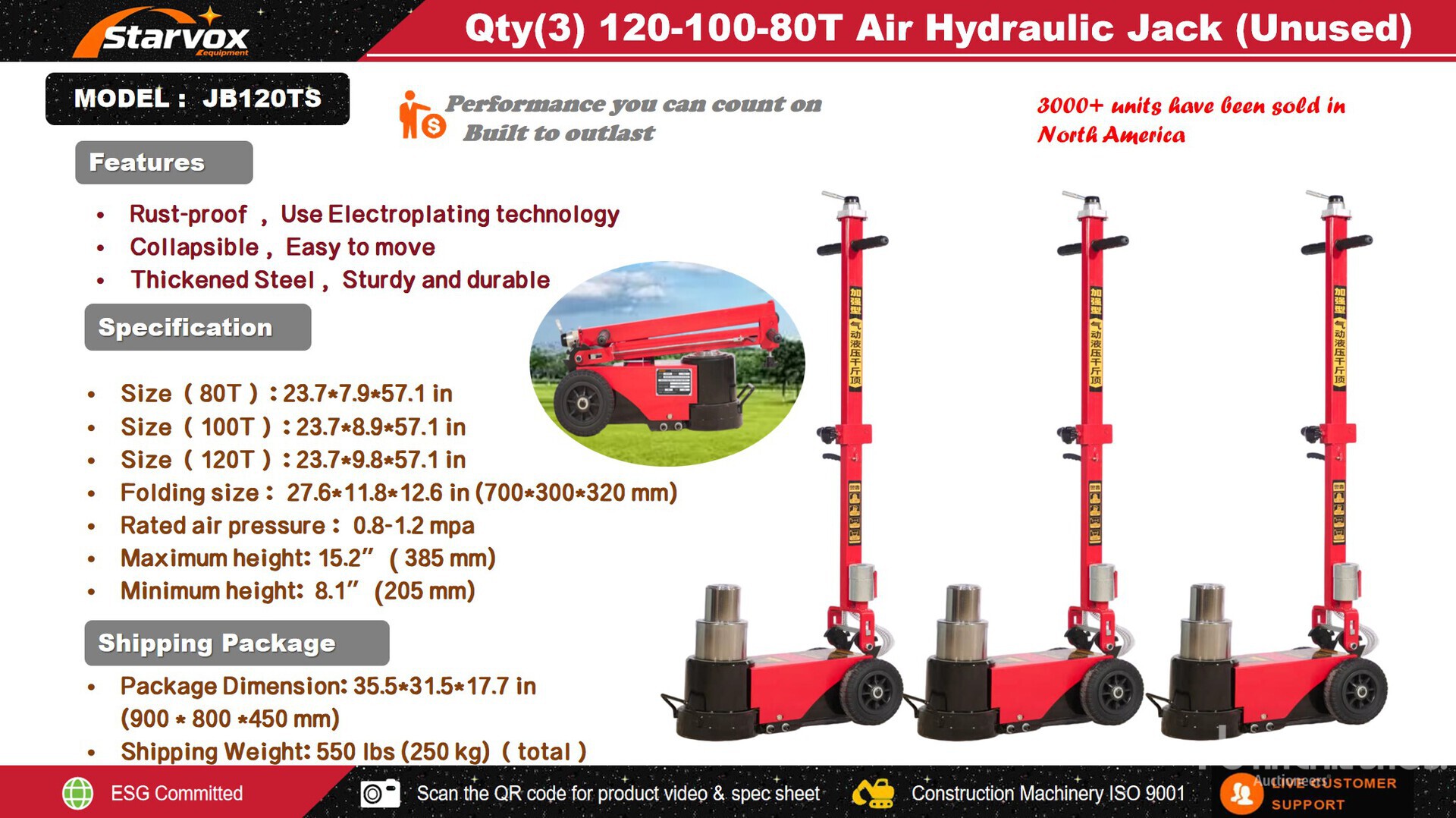 Quantity of (3) 2026 STARVOX JB120TS Lote de Gatos Hidraulicos de Patin (Sin Usar) / Air Floor Jack (Unused)
