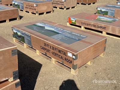 2026 AGR-MC2030 20 Ft x 30 Ft Steel Carport w/ Vertical Roof Panels Abri d'Auto (Unused)