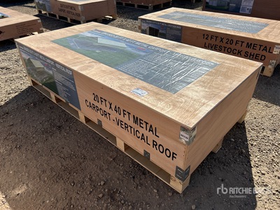 2026 AGR-MC2040 20 Ft x 40 Ft Steel Carport w/ Vertical Roof Panels Abri d'Auto (Unused)