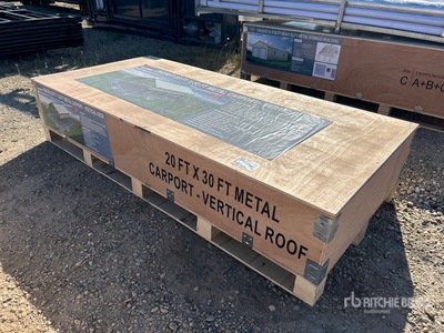 2026 AGR-MC2030 20 Ft x 30 Ft Steel Carport w/ Vertical Roof Panels Abri d'Auto (Unused)