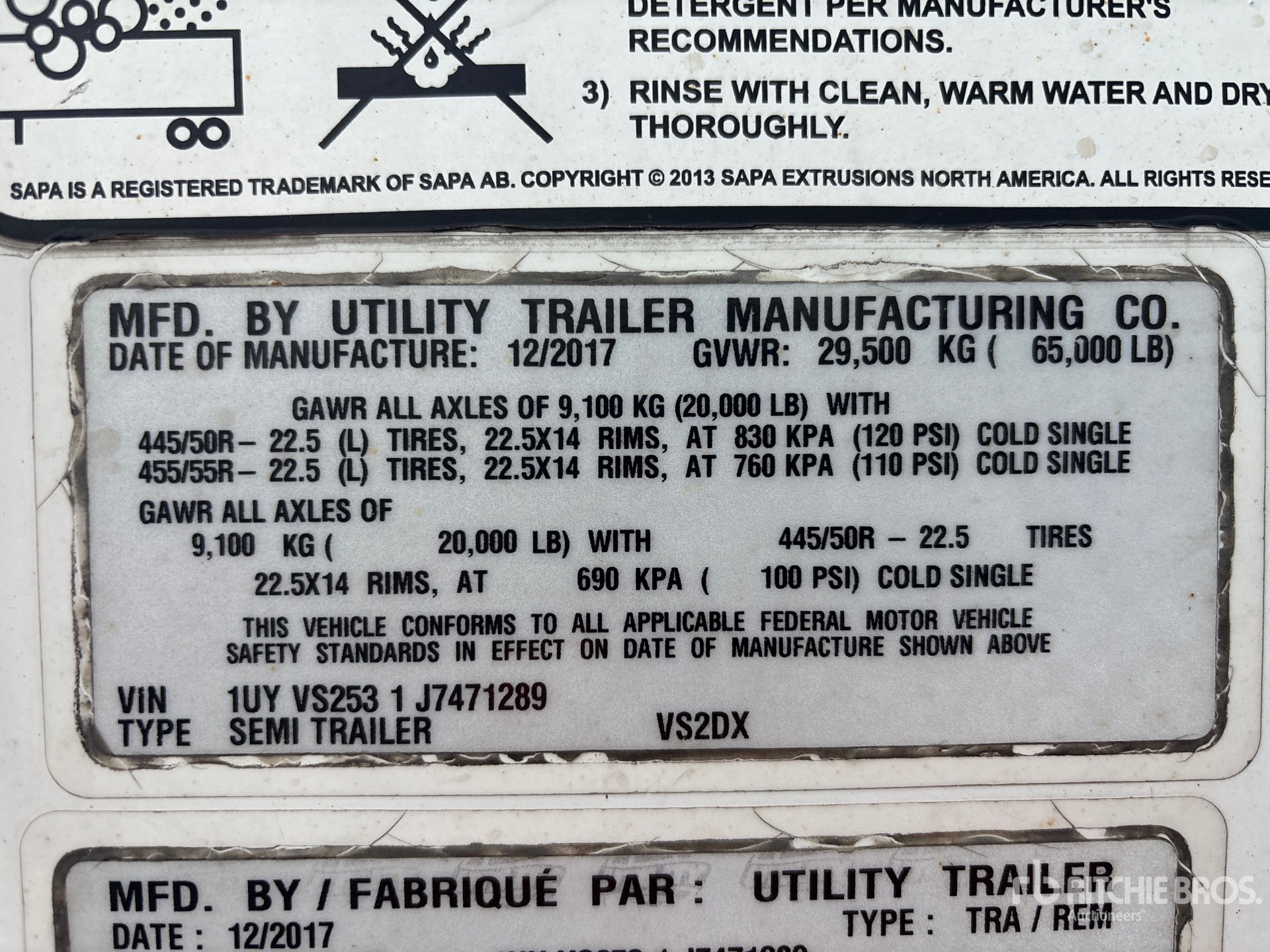 2018 Utility VS2DX 53 ft x 102 in T/A Van Trailer