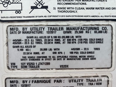 2018 Utility VS2DX 53 ft x 102 in T/A Van Trailer